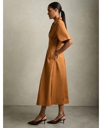 Reiss - Cotton Pleated-Waist Midi Dress - Lyst