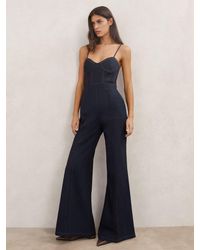 Reiss - Wide-Leg Bustier Denim Jumpsuit - Lyst