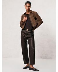 Reiss - Verona Petite Leather Slim-Leg Trousers - Lyst