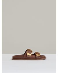 Reiss - Ella - Tan Leather Buckled Slip-on Sandals, Us 7 (uk 5) - Lyst