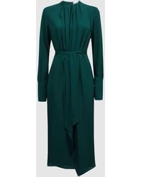 Reiss - Phoenix - Green Pleated Long Sleeve Midi Dress - Lyst