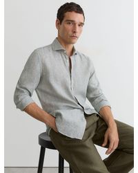 Reiss - Dark Sage & Fine Ruban Linen Long-Sleeve Shirt Regular-Fit, Stripe - Lyst