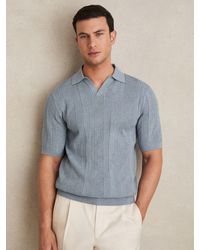 Reiss - Textured-Stripe Knitted Polo Shirt - Lyst