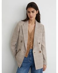 Reiss - Double-Breasted Check Blazer Cotton-Linen - Lyst