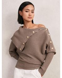 Reiss - Rib-Knit Button Shawl Jumper - Lyst