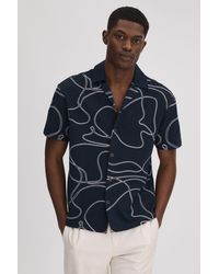Reiss - Menton - Navy Cotton Jersey Embroidered Shirt, Xxl - Lyst
