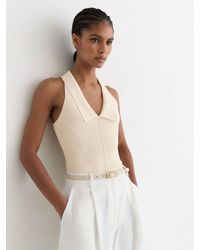 Reiss - Vera - Ivory Collared Rib-knit Vest, S (us 4-6) - Lyst