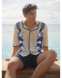 Reiss - Love - Ecru/blue Ché Open-stitch Jacquard Cuban Collar Shirt, S - Lyst