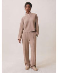 Reiss - Jemma - Taupe Neutral Premium Interlock Wide-leg Joggers, L Long (us 12-14) - Lyst