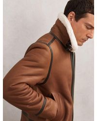 Reiss - Leather Shearling-Collar Jacket - Lyst