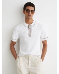 Reiss - Rothwell - Off White Tipped Half-button Knitted Polo Shirt, M - Lyst