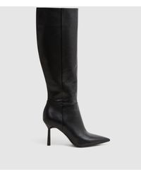 Reiss - Gracyn - Black Leather Knee High Heeled Boots, Uk 3 Eu 36 - Lyst