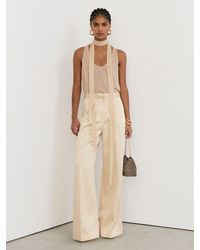 Reiss - Ellen - Cream Satin Wide-leg Drawstring Trousers, Us 14 Long - Lyst