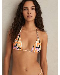Reiss - Wynee - Orange Chain-print Triangle Bikini Top, Us 10 - Lyst