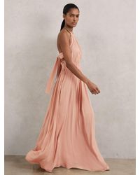 Reiss - Vinnie - Pink Ring-detail Halterneck Maxi Dress, Us 10 - Lyst