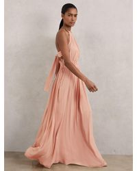 Reiss - Vinnie - Pink Ring-detail Halterneck Maxi Dress, Us 10 - Lyst