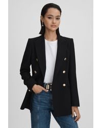 Reiss - Lara - Black Tailored Textured Wool Blend Double Breasted Blazer, Us 12 - Lyst