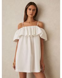 Reiss - Cream Cotton Off Shoulder Mini Dress - Lyst