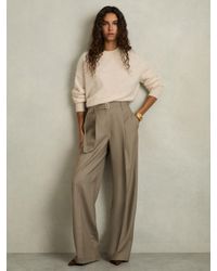 Reiss - Wool Belted Wide-Leg Trousers - Lyst