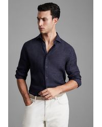 Reiss - Ruban - Navy Linen Button-through Shirt, Uk 3x-large - Lyst