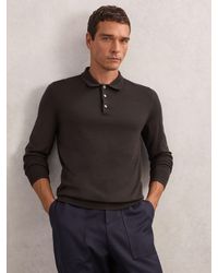 Reiss - Merino Wool Long-Sleeve Polo Shirt - Lyst