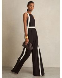 Reiss - Salma - Chocolate/cream Colour-block Wide-leg Jumpsuit, Us 8 - Lyst