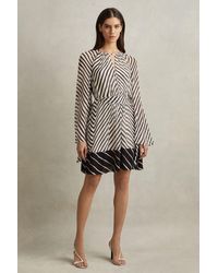 Reiss - Minty - Black/neutral Striped Cut-out Mini Dress - Lyst