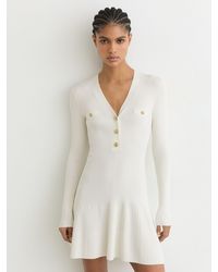 Reiss - Knitted Button-Detail Mini Dress - Lyst