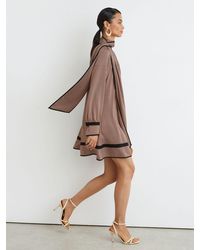 Reiss - Printed Scarf-Neck Swing Mini Dress - Lyst