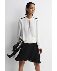 Reiss - Sadie - Ivory/black Colourblock Belted Mini Dress - Lyst