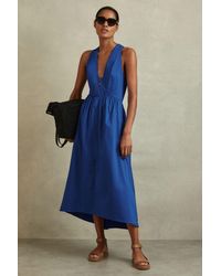 Reiss - Yana - Cobalt Blue Petite Cotton Blend High-low Midi Dress - Lyst