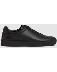 Reiss - Finley - All Black Leather Low-top Trainers, Us 9 (uk 8) - Lyst