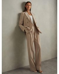 Reiss - Sadie Neutral Wool Pleat Front Wide Leg Suit Trousers - Lyst
