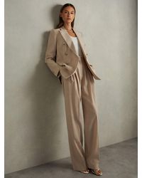 Reiss - Sadie Neutral Wool Pleat Front Wide Leg Suit Trousers - Lyst