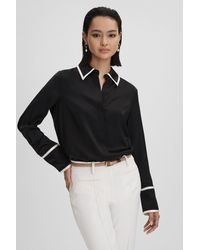 Reiss - Murphy - Black Silk Contrast Trim Button-through Shirt - Lyst