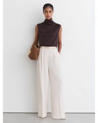 Reiss - Eden Petite Elasticated-Waist Wide-Leg Twill Trousers - Lyst