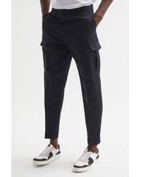 Reiss - Grade - Navy Relaxed Cropped Cargo Trousers, 32 - Lyst