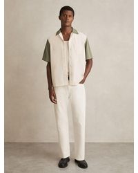 Reiss - Off & Sage Colour-Block Cuban-Collar Shirt - Lyst
