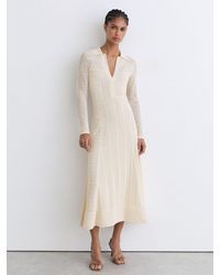 Reiss - Pointelle-Knit Panelled Midi Dress - Lyst