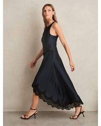 Reiss - Satin Drape Lace-Trim Dress - Lyst