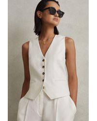 Reiss - Lori - White Viscose Linen Single Breasted Suit Waistcoat - Lyst