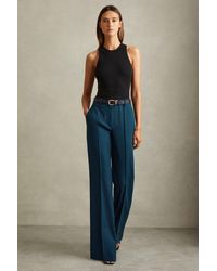 Reiss - Jade - Teal Petite Wide Leg Wool Blend Suit Trousers, Us 8 - Lyst