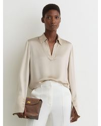 Reiss - Silk Open-Collar Blouse - Lyst