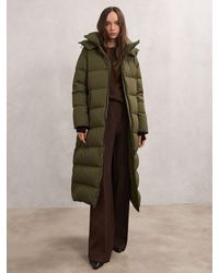 Reiss - Petite Belted Longline Hooded Puffer Coat - Lyst