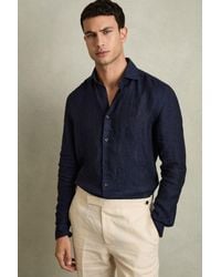 Reiss - Ruban - Navy Linen Button-through Shirt, 3xl - Lyst