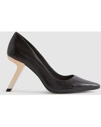Reiss - Monroe - Black Leather Angled Heel Court Shoes - Lyst