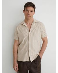 Reiss - Stone & Cotton-Blend Stripe Cuban-Collar Shirt - Lyst