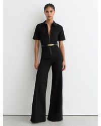 Reiss - Wide-Leg Zip-Through Denim Jumpsuit - Lyst