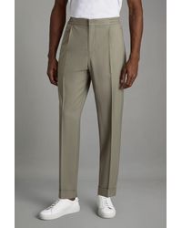 Reiss - Brighton - Sage Relaxed Drawstring Trousers With Turn-ups - Lyst