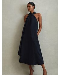 Reiss - Linen Blend Drape Midi Dress, - Resort & Holiday Wear - Lyst